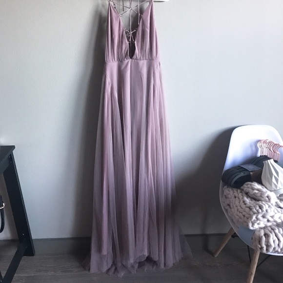 Topshop tulle lace-up prom lavender lace dress - Picture 3 of 8